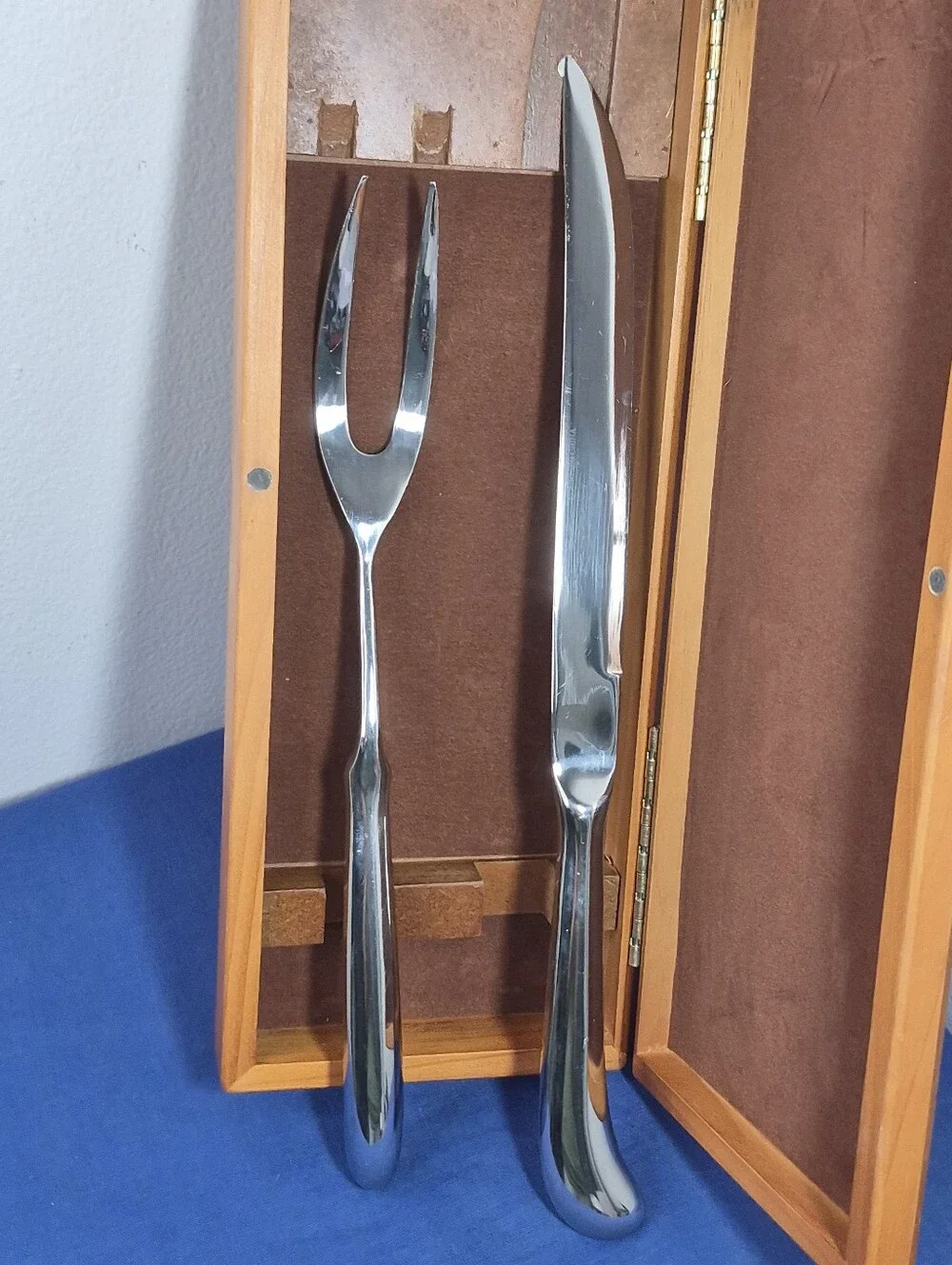 Chefmate Stainless Steel Carving Knife & Fork Set in Wood Case